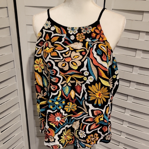 Idyllwind Black Floral Embroidered Tank Top Size XL - Picture 1 of 4